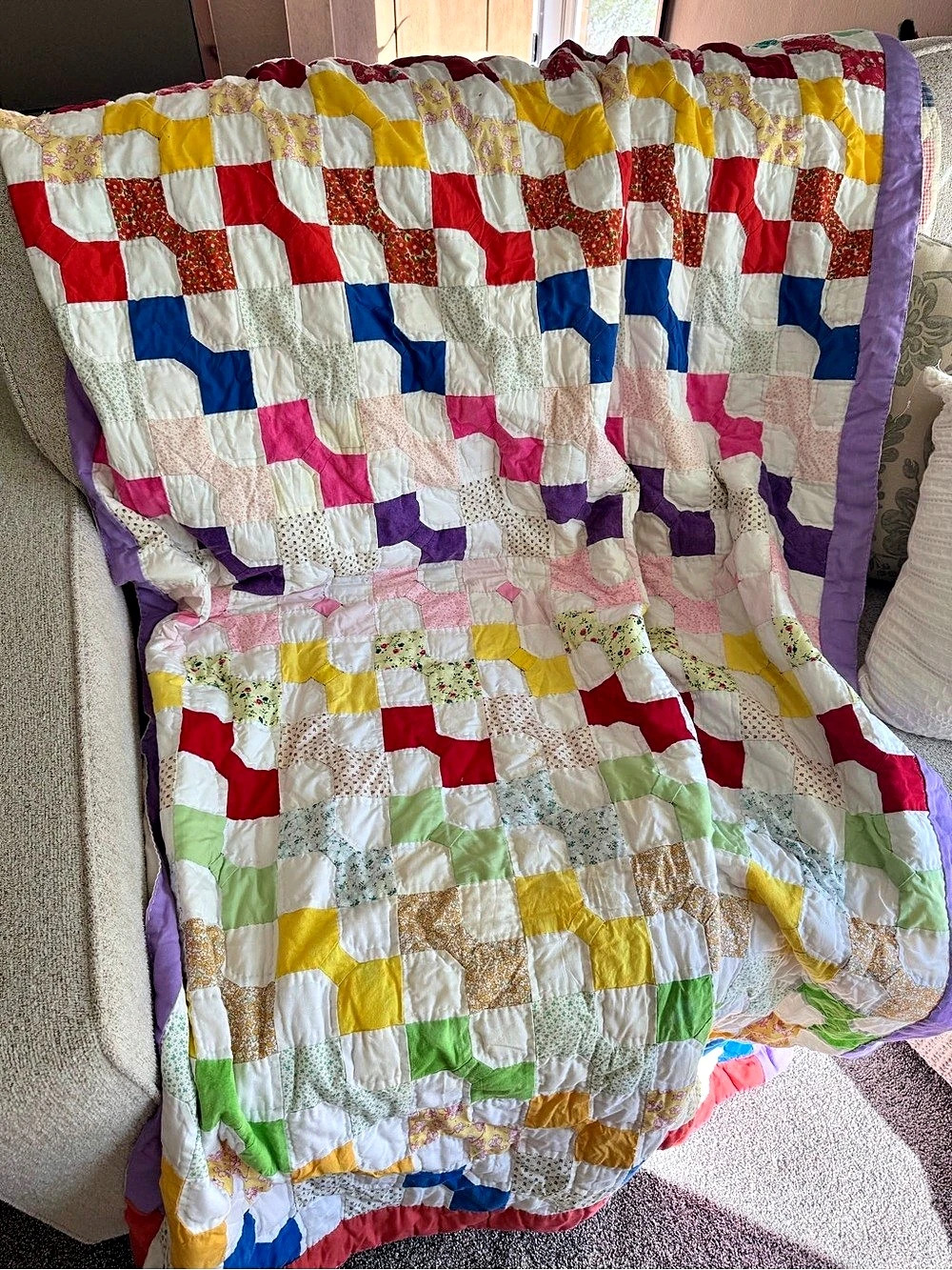 Vintage handmade Multicolor Patchwork Quilt bow tie pattern